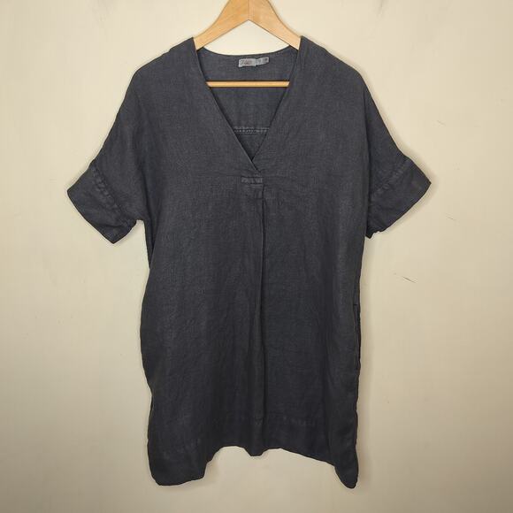Faherty Sanibel Linen Dress V-Neck Short Sleeve Pockets - Picture 3 of 11